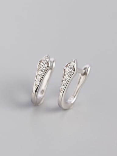 Platinum White Stone 925 Sterling Silver Cubic Zirconia Geometric Artisan Huggie Earring