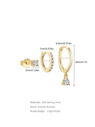 3 pieces per set in gold 925 Sterling Silver Cubic Zirconia Geometric Minimalist Stud Earring
