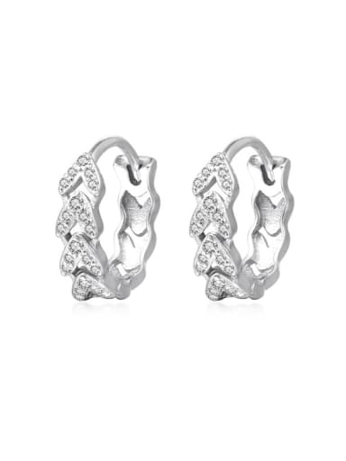 E2768 Platinum 925 Sterling Silver Cubic Zirconia Geometric Dainty Huggie Earring