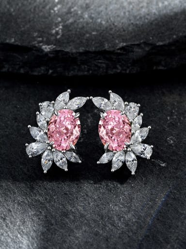 Pink [e 2049] 925 Sterling Silver High Carbon Diamond Geometric Dainty Stud Earring