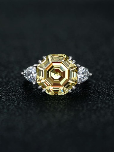 Yellow [R 0324] 925 Sterling Silver High Carbon Diamond Geometric Dainty Band Ring