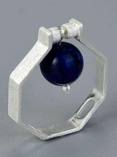 Silver Blue 925 Sterling Silver Turnable natural lapis lazuli Geometric Artisan Band Ring