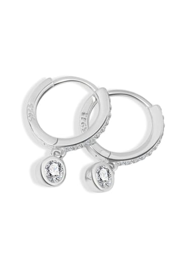 White  (platinum) 925 Sterling Silver Cubic Zirconia Geometric Minimalist Huggie Earring