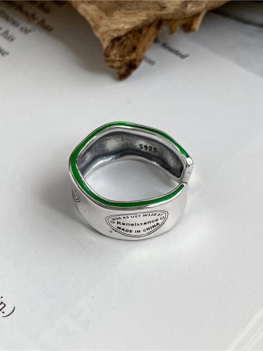 Avocado Green 925 Sterling Silver Geometric Vintage Band Ring