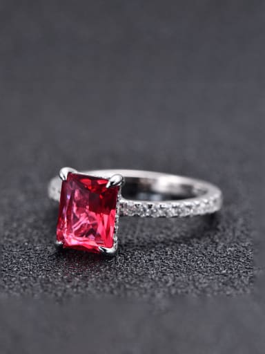 red 925 Sterling Silver Cubic Zirconia Geometric Luxury Band Ring
