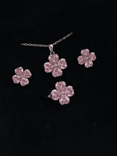 custom 925 Sterling Silver Cubic Zirconia Dainty Clover Earring Ring and Necklace Set
