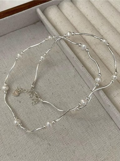 Wave Pearl Necklace Dainty 925 Sterling Silver Freshwater Pearl Bracelet and Necklace Set