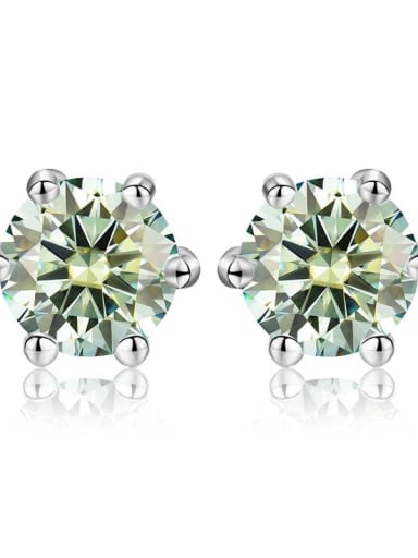 Platinum(Blue-Green Mosan Diamond) 925 Sterling Silver Moissanite Geometric Dainty Stud Earring