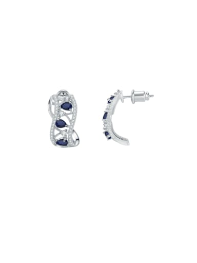 925 Sterling Silver Swiss Blue Topaz Geometric Luxury Stud Earring