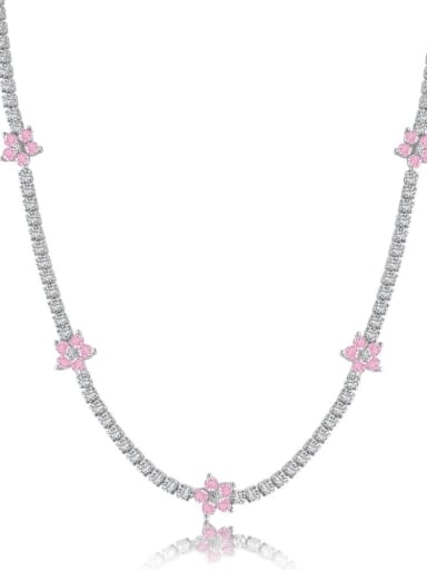 Light pink DY190363 white gold 925 Sterling Silver Cubic Zirconia Flower Luxury Necklace