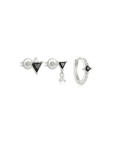 3 pieces per set in white gold color 1 925 Sterling Silver Cubic Zirconia Geometric Minimalist Huggie Earring