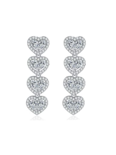 925 Sterling Silver Cubic Zirconia Long Heart Long  Luxury Cluster Earring