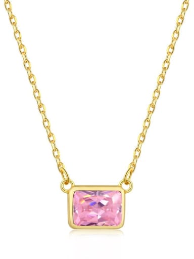 Gold Pink DY190143 925 Sterling Silver Cubic Zirconia Geometric Minimalist Necklace