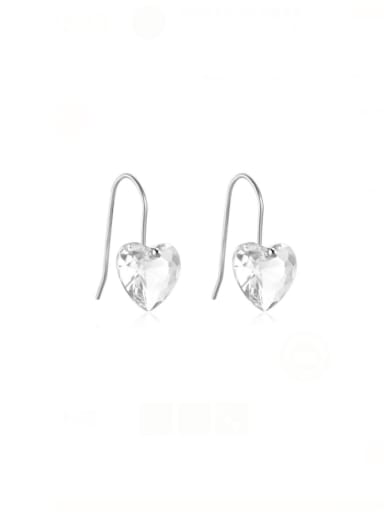 Platinum 925 Sterling Silver Cubic Zirconia Heart Minimalist Hook Earring