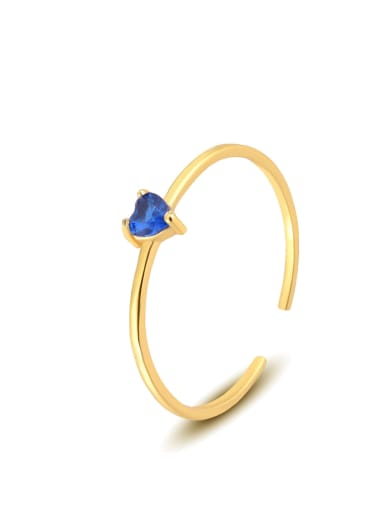 K1430 Blue Zirconia Gold 925 Sterling Silver Cubic Zirconia Heart Minimalist Band Ring