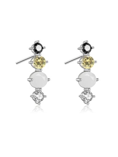 Bai Jinqing 925 Sterling Silver Cubic Zirconia Geometric Dainty Stud Earring