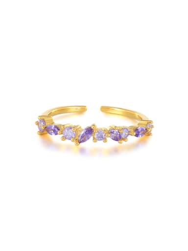 Gold +Purple 925 Sterling Silver Cubic Zirconia Geometric Dainty Band Ring