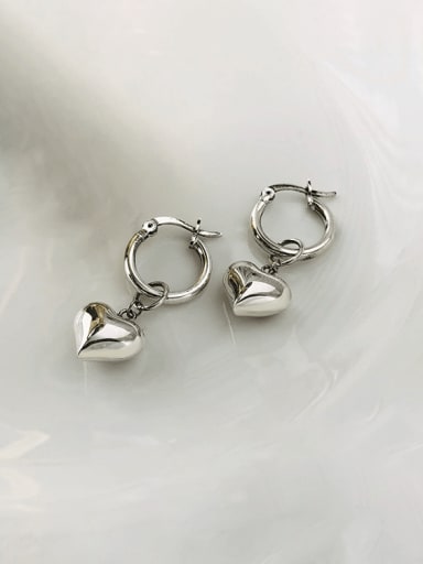 E2133 Platinum 925 Sterling Silver Heart Minimalist Huggie Earring