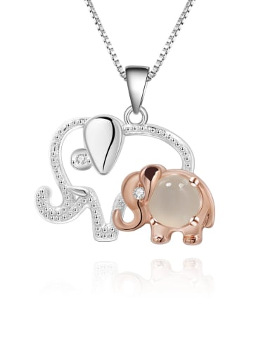 African Aobao Pendant +chain 925 Sterling Silver Natural Stone  Cute Elephant Pendant Necklace