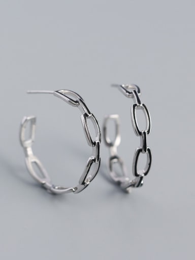 Platinum 925 Sterling Silver Cubic Zirconia Geometric Minimalist Hoop Earring