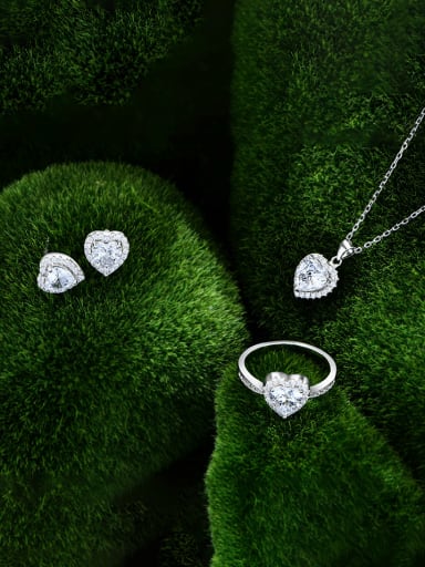 925 Sterling Silver Cubic Zirconia Luxury Heart Earring Ring and Necklace Set