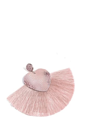 Pink e68729 Alloy Leather Tassel Bohemia Hand-Woven Drop Earring