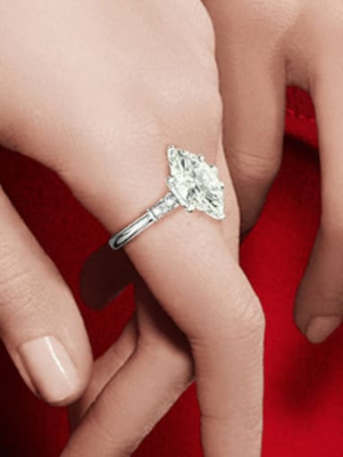 White G [R 0304] Main Ring 925 Sterling Silver High Carbon Diamond Geometric Luxury Ring