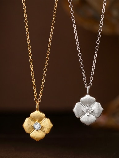925 Sterling Silver Rhinestone Flower Minimalist Necklace