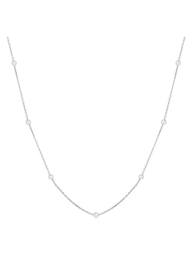 ??? 925 Sterling Silver Imitation Pearl Round  Beads Minimalist Necklace