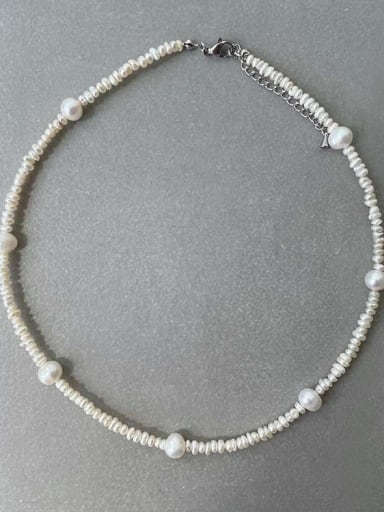 Titanium Steel Freshwater Pearl Geometric Bohemia Beaded Necklace