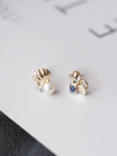 925 Sterling Silver Imitation Pearl Blue Butterfly Trend Stud Earring