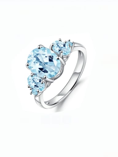 925 Sterling Silver Swiss Blue Topaz Geometric Luxury Band Ring