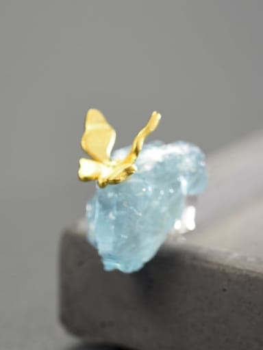 golden 925 Sterling Silver Natural aquamarine butterfly creative handmade  Artisan Stud Earring