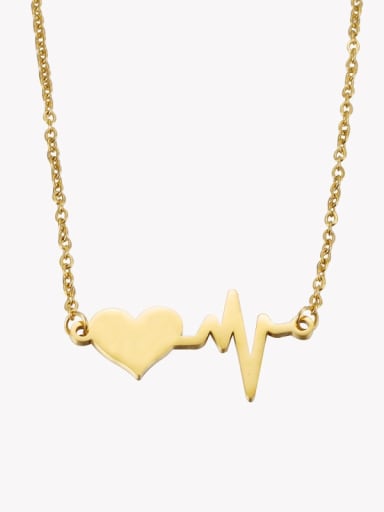 golden Stainless steel Heart Electrocardiogram Minimalist Necklace
