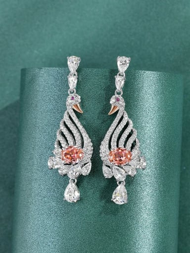 Papalacha Pink 925 Sterling Silver High Carbon Diamond Swan Luxury Cluster Earring