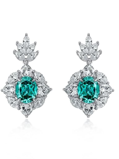925 Sterling Silver High Carbon Diamond Green Geometric Dainty Earring