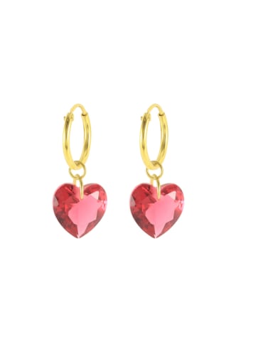 Platinum+ Rose Red 925 Sterling Silver Cubic Zirconia Heart Minimalist Huggie Earring