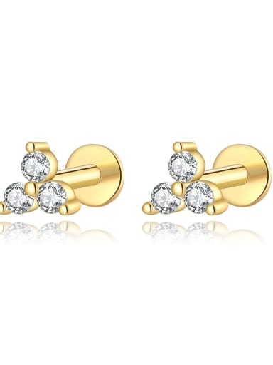 18k gold [three stones] 925 Sterling Silver Cubic Zirconia Flower Dainty Stud Earring