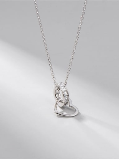 925 Sterling Silver Cubic Zirconia White Heart Minimalist Necklace