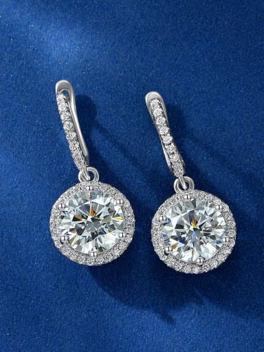 925 Sterling Silver High Carbon Diamond Round Dainty Drop Earring