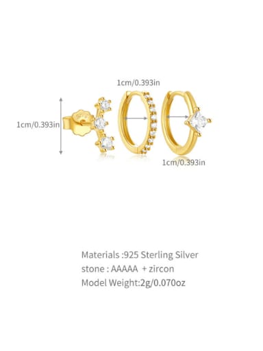 3 pieces per set, golden 3 925 Sterling Silver Cubic Zirconia Geometric Dainty Huggie Earring