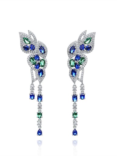 925 Sterling Silver High Carbon Diamond Blue Butterfly Luxury Drop Earring