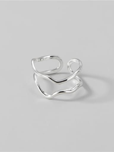 925 Sterling Silver Irregular Minimalist Double wavy lines Stackable Ring