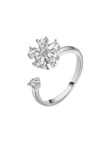 925 Sterling Silver Cubic Zirconia Flower Cute  Can Be Rotated Band Ring