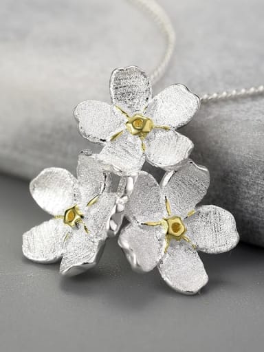 925 Sterling Silver Forget-me-not fresh handmade design Artisan Pendant