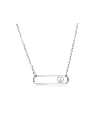 DY190391 S W WH 925 Sterling Silver Imitation Pearl Geometric Minimalist Necklace