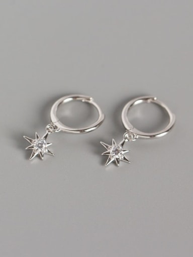 1#Platinum 925 Sterling Silver Rhinestone White Star Minimalist Huggie Earring