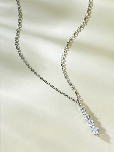 N407 Platinum 925 Sterling Silver Cubic Zirconia Geometric Dainty Necklace