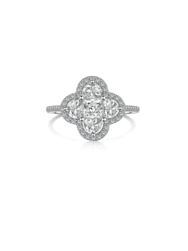 DY120712 S W WH 925 Sterling Silver Cubic Zirconia Clover Statement Cocktail Ring
