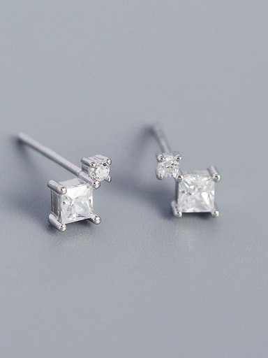 Platinum (white stone) 925 Sterling Silver Cubic Zirconia Geometric Minimalist Stud Earring